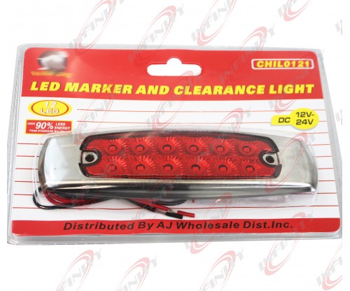 12 LED Truck and Trailer Marker Clearance Red Light w/ Chrome Ring